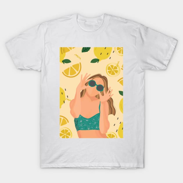 Tropical Summer Lemons Illustration T-Shirt by Dorothy Designs